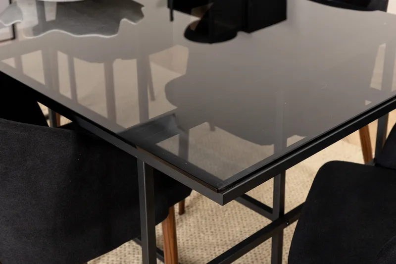Spisebordssæt Leria 200 cm inkl. 6 Kullersbro stole - Glas/Sort/Brun - Møbler - Borde - Spisebordssæt