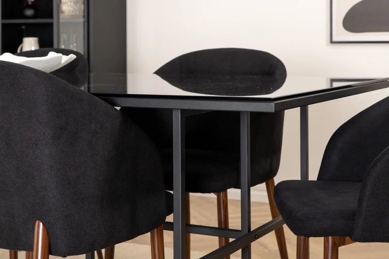 Spisebordssæt Leria 200 cm inkl. 6 Kullersbro stole - Glas/Sort/Brun - Møbler - Borde - Spisebordssæt