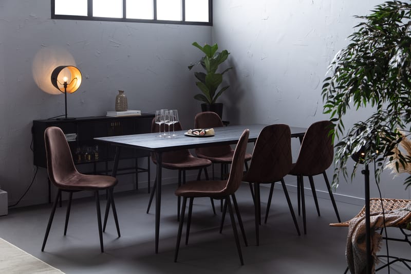 Lilo Spisebord 180 cm med 6 Nibe Spisebordsstole Velour - Spisebordssæt