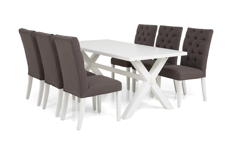 Linnea Spisebordssæt 180 cm Hvidlakeret - 6 Jenny Stole - Spisebordssæt