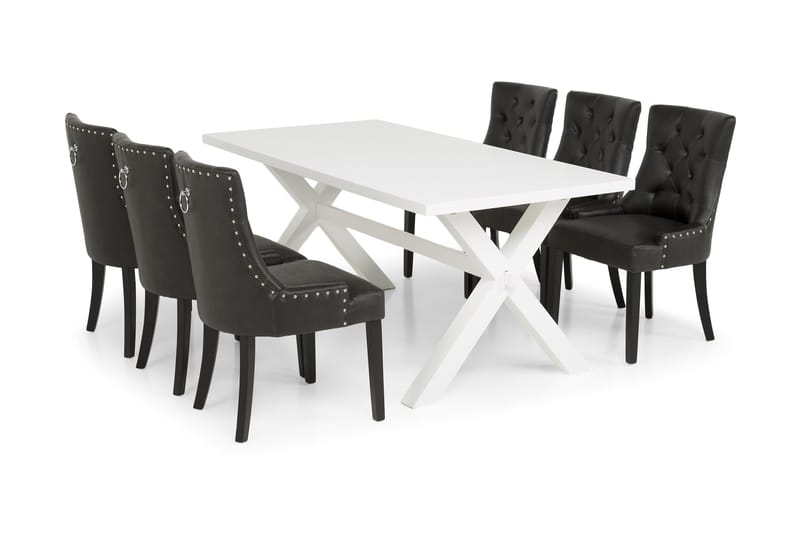 Linnea Spisebordssæt 180 cm Hvidlakeret - 6 Tuva Lænestole - Spisebordssæt
