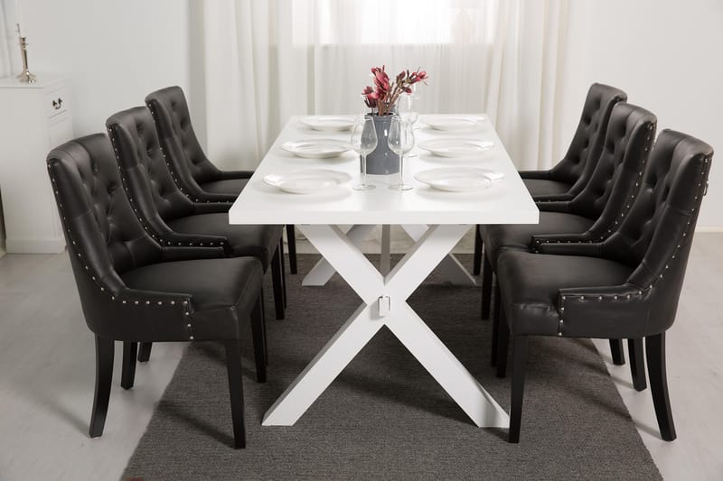Linnea Spisebordssæt 180 cm Hvidlakeret - 6 Tuva Lænestole - Spisebordssæt