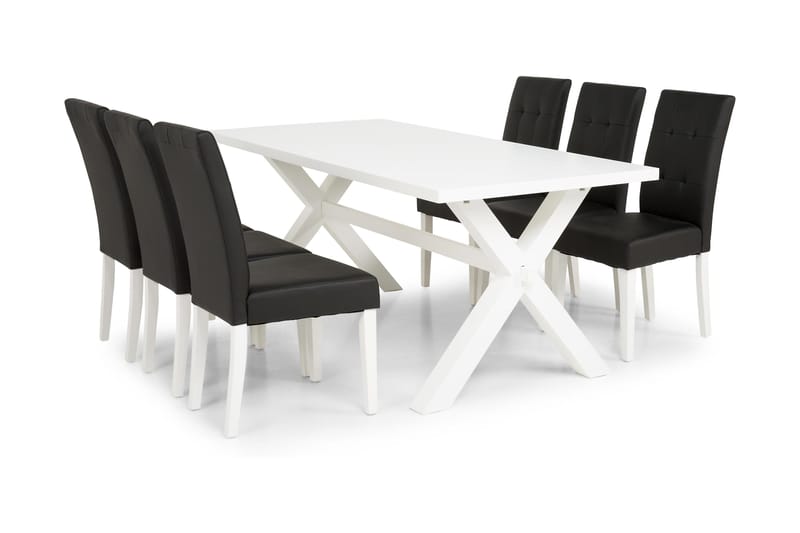 Linnea Spisebordssæt 180 cm Hvidlakeret - 6 Viktor Stole - Spisebordssæt