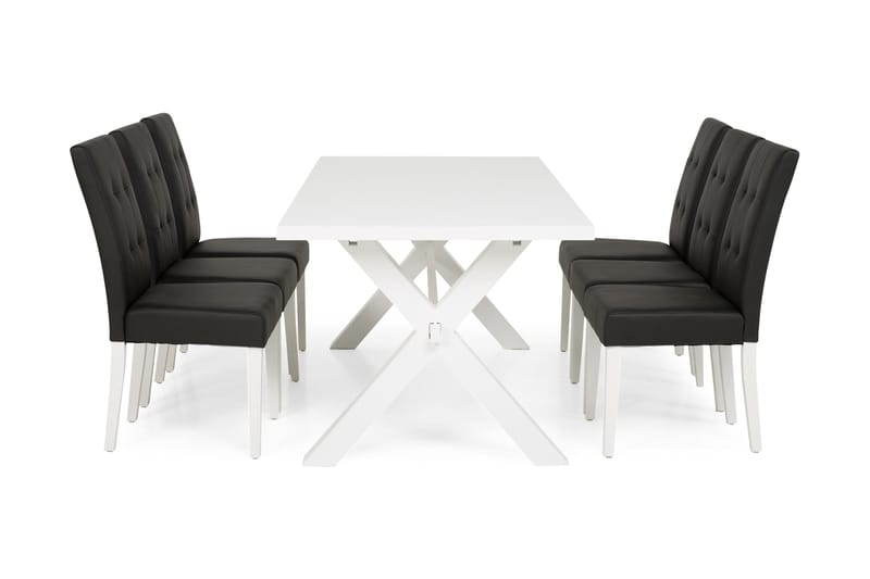 Linnea Spisebordssæt 180 cm Hvidlakeret - 6 Viktor Stole - Spisebordssæt