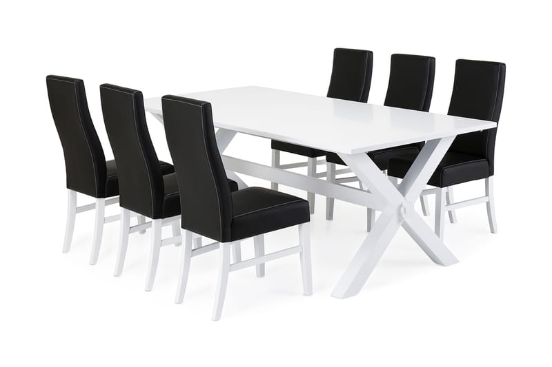 Linnea Spisebordssæt 6 Mazzi Stole - Hvid/Sort - Spisebordssæt