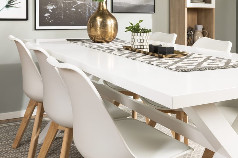 Linnea Spisebordssæt Med 6 stk Stil Stol - Hvid - Spisebordssæt