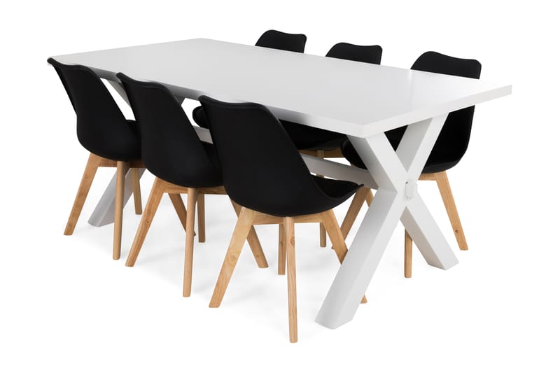 Linnea Spisebordssæt Med 6 stk Stil Stol - Hvid/Sort - Spisebordssæt