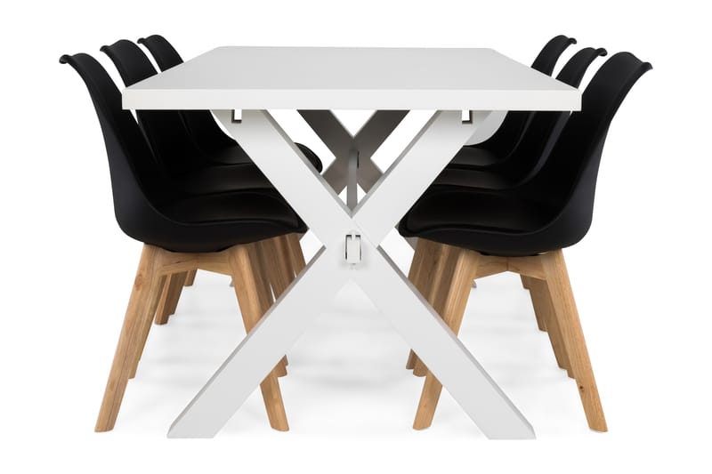 Linnea Spisebordssæt Med 6 stk Stil Stol - Hvid/Sort - Spisebordssæt