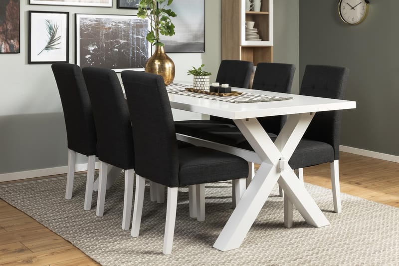 Linnea Spisebordssæt med 6 Viktor Stole - Hvid/Mørkegrå - Spisebordssæt