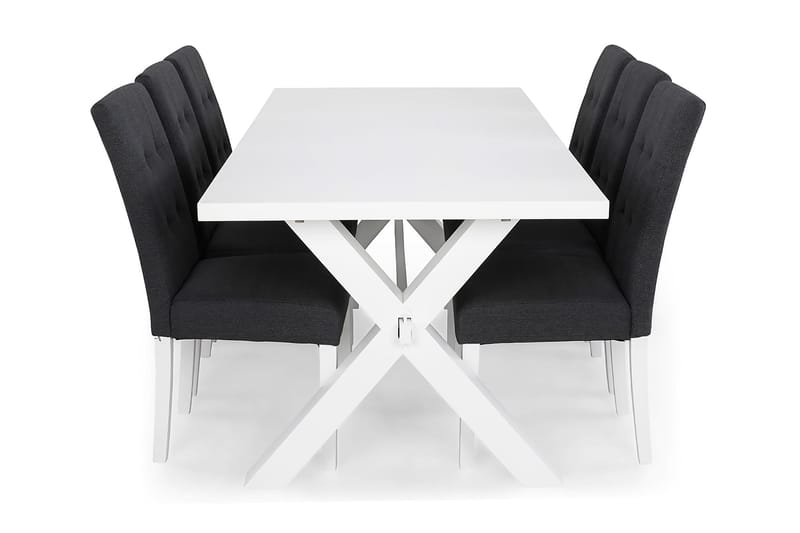 Linnea Spisebordssæt med 6 Viktor Stole - Hvid/Mørkegrå - Spisebordssæt