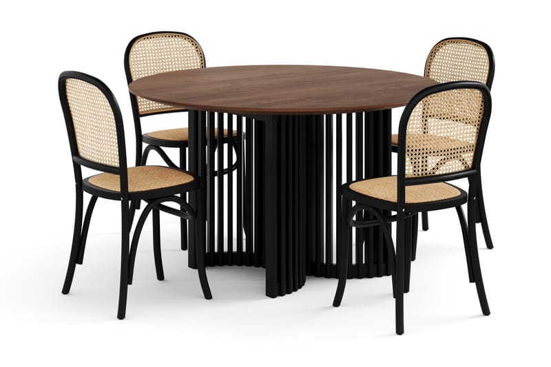 Loura Spisebord 130 cm Rundt med 4 Bjarshog Spisebordsstole - Brun/Sort - Møbler - Borde - Spisebordssæt