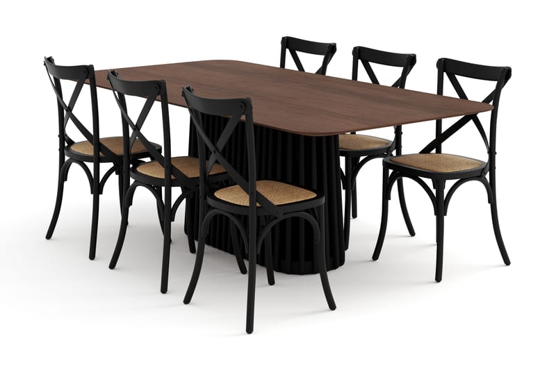 Loura Spisebord 210 cm med 6 Kalb Spisebordsstole - Brun/Sort - Møbler - Borde - Spisebordssæt
