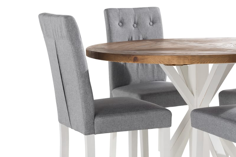 Lyon Spisebord 120 cm Rund med 4 Brunnevik Spisebordsstol - Brun/Hvid - Møbler - Borde - Spisebordssæt