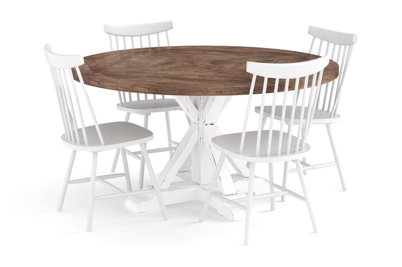 Lyon Spisebord 150 cm Rundt med 4 st Narto Spisebordsstol - Spisebordssæt
