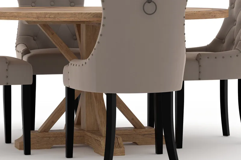 Lyon Spisebord 150 cm Rundt med 4st Viktoria Spisebordsstol - Brun - Møbler - Borde - Spisebordssæt