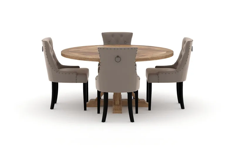 Lyon Spisebord 150 cm Rundt med 4st Viktoria Spisebordsstol - Brun - Møbler - Borde - Spisebordssæt