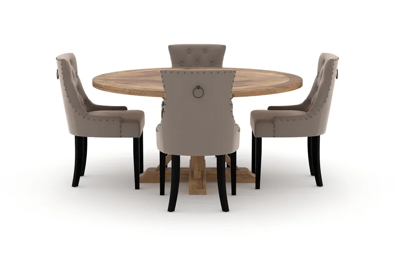 Lyon Spisebord 150 cm Rundt med 4st Viktoria Spisebordsstol - Brun - Møbler - Borde - Spisebordssæt