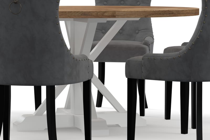 Lyon Spisebord 150 cm Rundt med 6st Viktoria Spisebordsstol - Natur/Hvid - Spisebordssæt