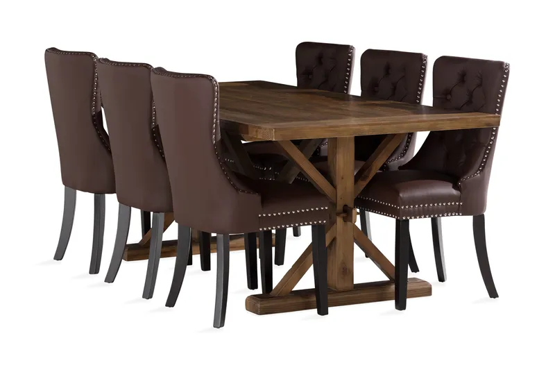 Lyon Spisebord 200x100 cm med 6 Bergviken Spisebordsstol, Brun