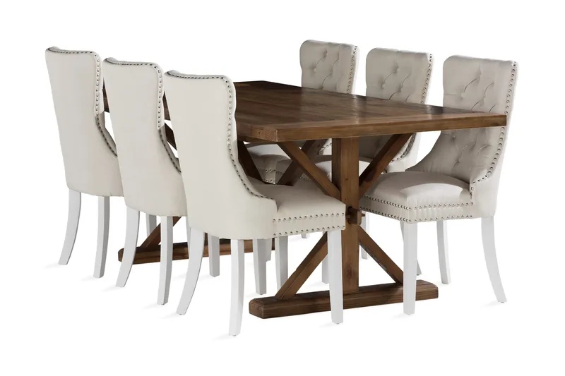 Lyon Spisebord 200x100 cm med 6 Bergviken Spisebordsstol, Brun