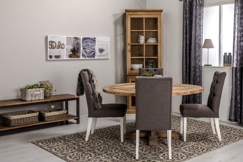 Lyon Spisebordssæt Ø150 cm Rund med 4 stk Jenny Stole - Vintage Elmetræ/Grå/Hvid - Møbler - Borde - Spisebordssæt