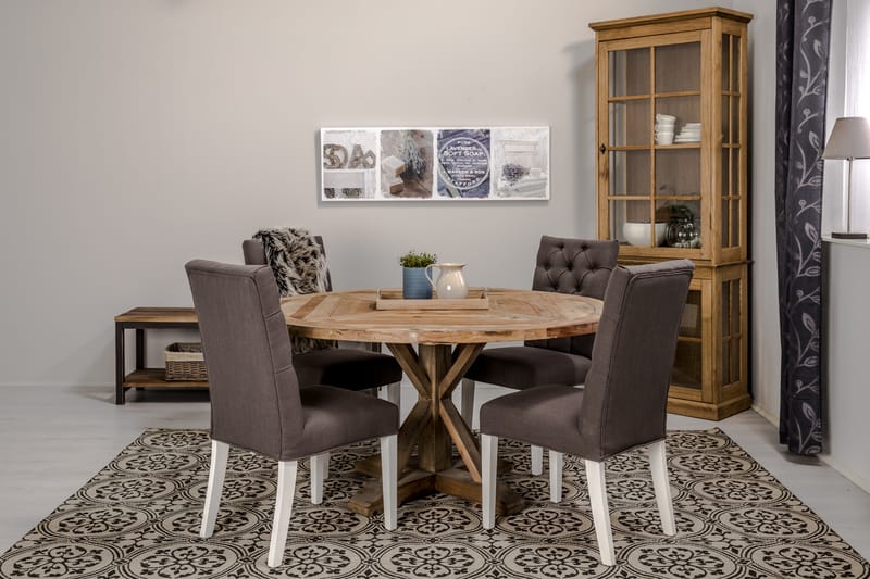 Lyon Spisebordssæt Ø150 cm Rund med 4 stk Jenny Stole - Vintage Elmetræ/Grå/Hvid - Møbler - Borde - Spisebordssæt