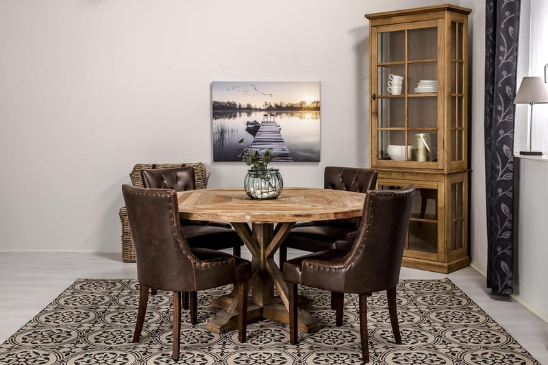 Lyon Spisebordssæt Ø150 cm Rund med 4 stk Tuva Stole - Vintage Elmetræ/Brun - Møbler - Borde - Spisebordssæt