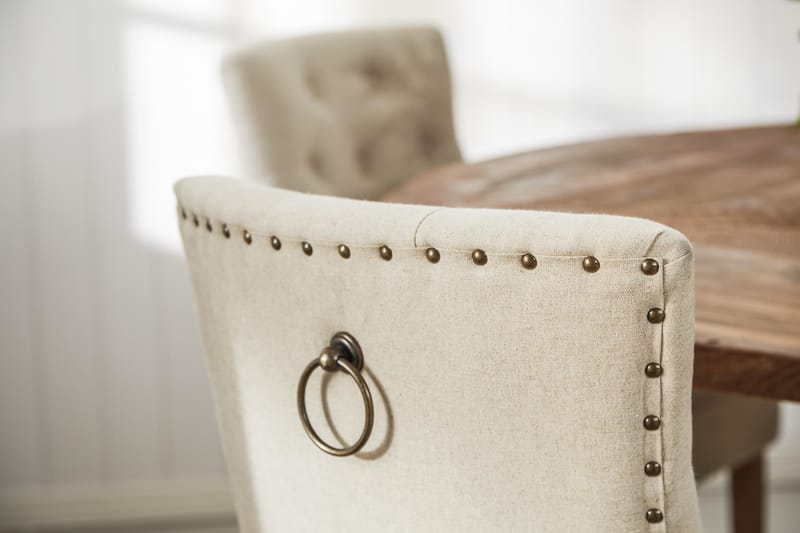 Lyon Spisebordssæt Ø150 cm Rund med 4 stk Viktoria Stole - Vintage Natur/Hvid/Beige - Møbler - Borde - Spisebordssæt