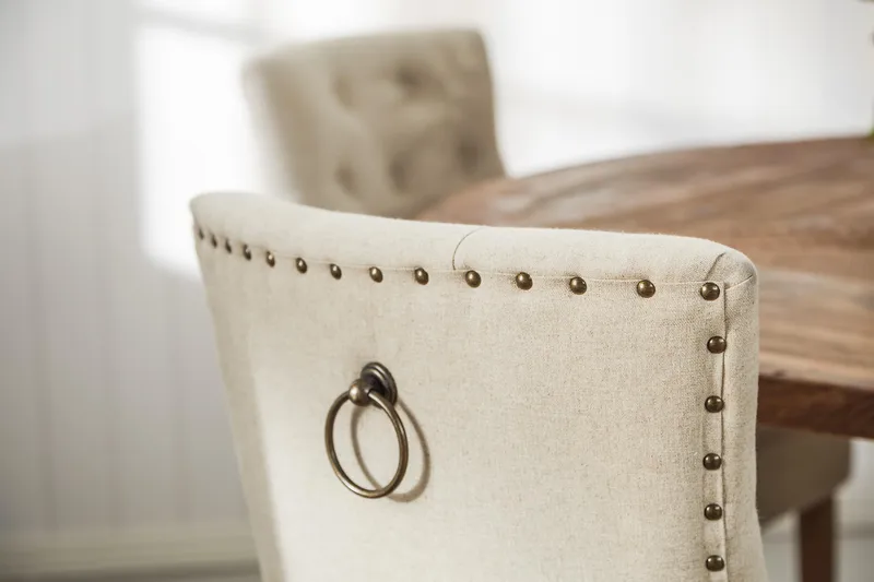 Lyon Spisebordssæt Ø150 cm Rund med 4 stk Viktoria Stole - Vintage Natur/Hvid/Beige - Møbler - Borde - Spisebordssæt