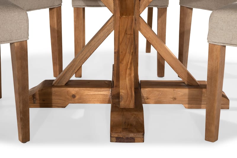 Lyon Spisebordssæt Ø150 cm Rund med 6 stk Jenny Stole - Vintage Elmetræ/Beige - Spisebordssæt