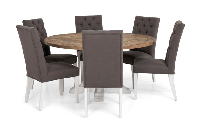 Lyon Spisebordssæt Ø150 cm Rund med 6 stk Jenny Stole - Vintage Natur/Hvid/Grå - Møbler - Borde - Spisebordssæt