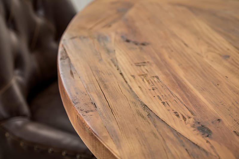 Lyon Spisebordssæt Ø150 cm Rund med 6 stk Tuva Stole - Vintage Elmetræ/Brun - Spisebordssæt