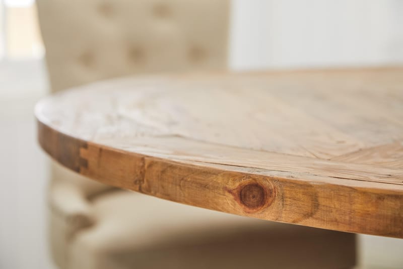 Lyon Spisebordssæt Ø150 cm Rund med 6 stk Viktoria Stole - Vintage Elmetræ/Beige - Spisebordssæt