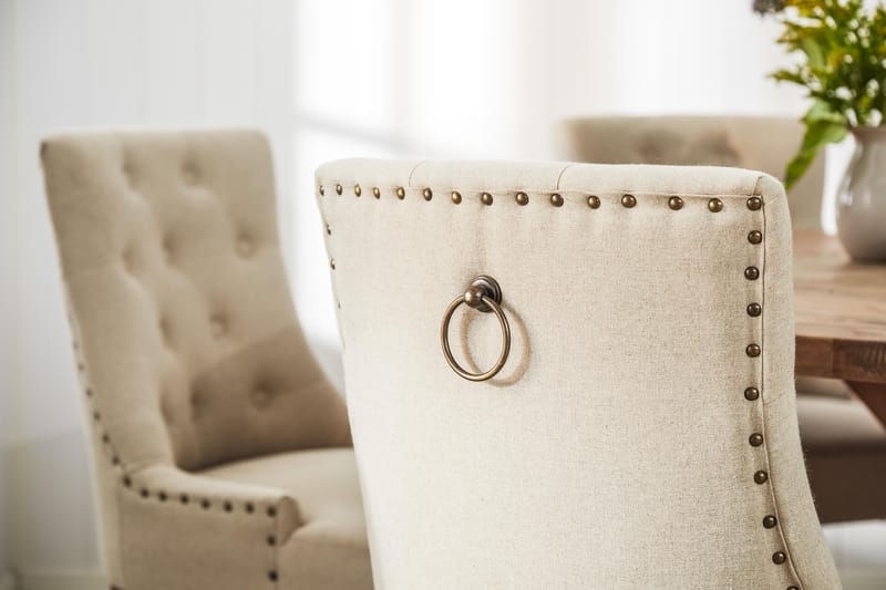Lyon Spisebordssæt Ø150 cm Rund med 6 stk Viktoria Stole - Vintage Elmetræ/Beige - Møbler - Borde - Spisebordssæt