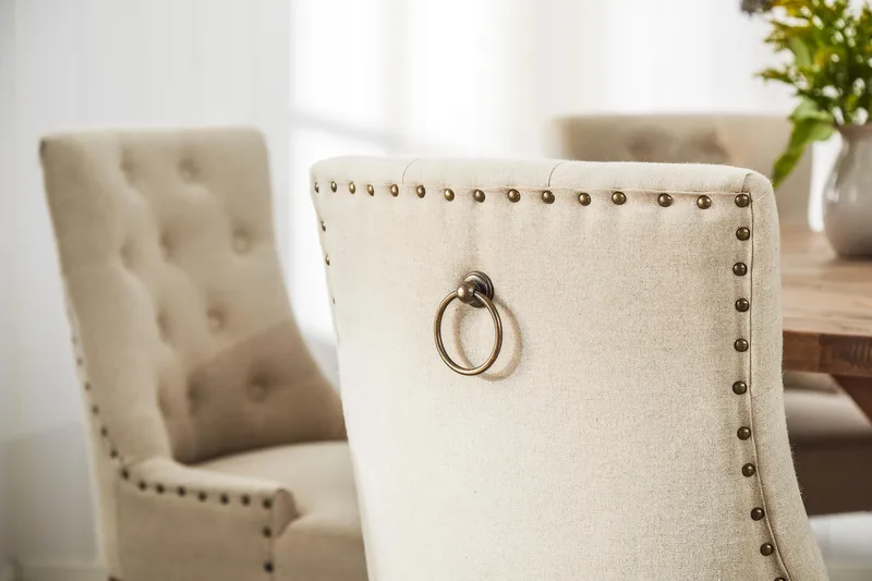 Lyon Spisebordssæt Ø150 cm Rund med 6 stk Viktoria Stole - Vintage Elmetræ/Beige - Møbler - Borde - Spisebordssæt