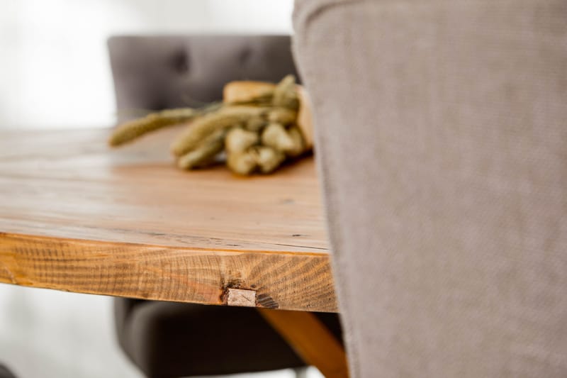 Lyon Spisebordssæt Ø150 cm Rund med 6 stk Viktoria Stole - Vintage Elmetræ/Grå/Hvid - Møbler - Borde - Spisebordssæt