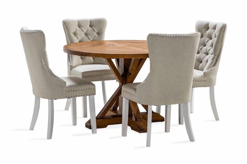 Lyon Spisebordssæt 120 cm Rund inkl 4 Bergviken Stole, Brun