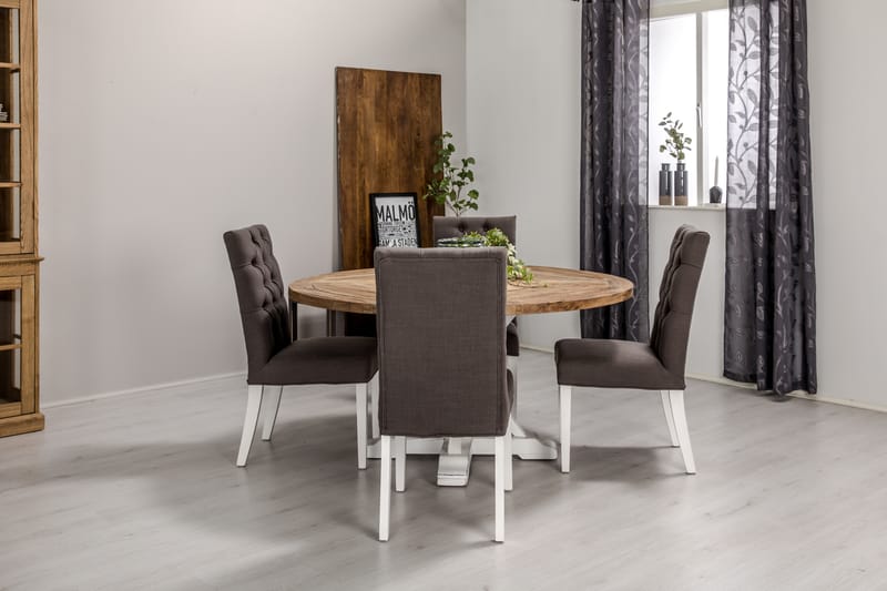 Lyon Spisebordssæt 150 cm Rund med 4 Jenny stol - Vintage Elm / Grå / Hvid - Møbler - Borde - Spisebordssæt