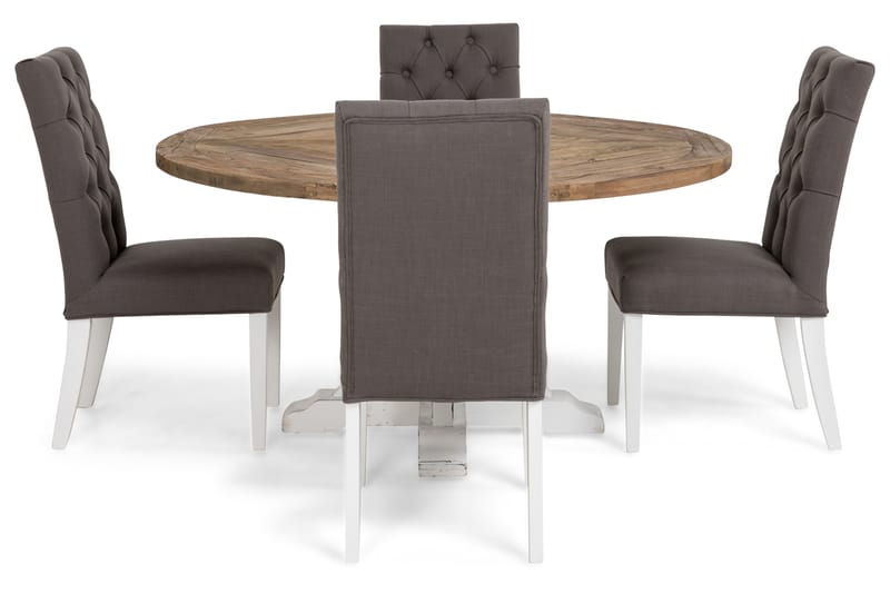 Lyon Spisebordssæt 150 cm Rund med 4 Jenny stol - Vintage Elm / Grå / Hvid - Møbler - Borde - Spisebordssæt