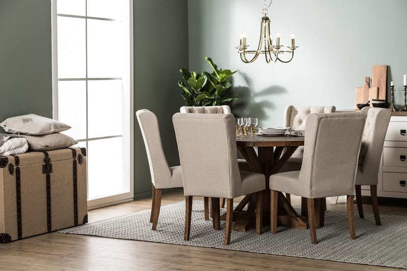 Lyon Spisebordssæt 150 cm Rund med 6 Irma Stole - Vintage Elm/Beige - Møbler - Borde - Spisebordssæt