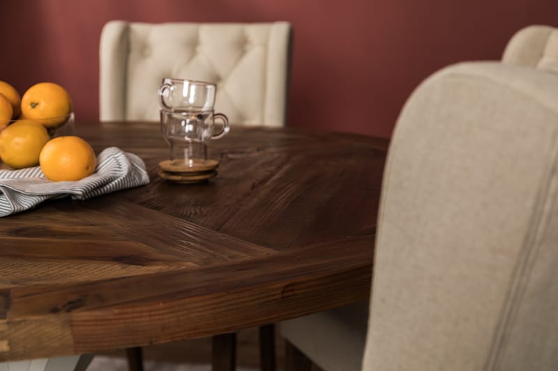 Lyon Spisebordssæt 150 cm Rund med 6 Irma Stole - Vintage Elm/Beige - Møbler - Borde - Spisebordssæt