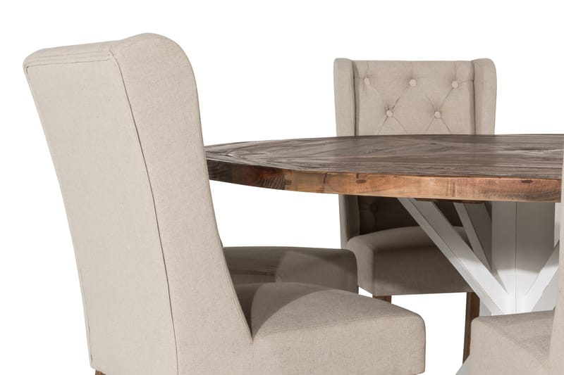 Lyon Spisebordssæt 150 cm Rund med 6 Irma Stole - Vintage Elm/Beige - Møbler - Borde - Spisebordssæt