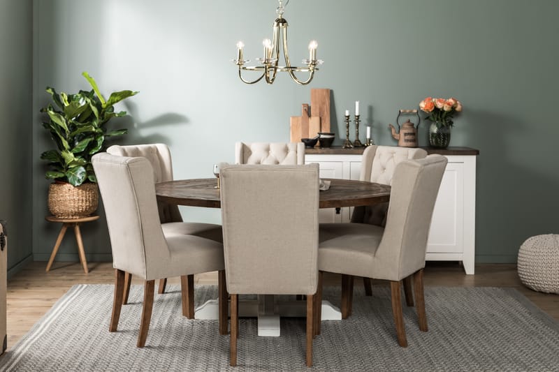 Lyon Spisebordssæt 150 cm Rund med 6 Irma Stole - Vintage Elm/Beige - Møbler - Borde - Spisebordssæt
