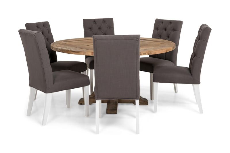 Lyon Spisebordssæt 150 cm Rund med 6 Jenny stol - Vintage Elm / Grå / Hvid - Møbler - Borde - Spisebordssæt