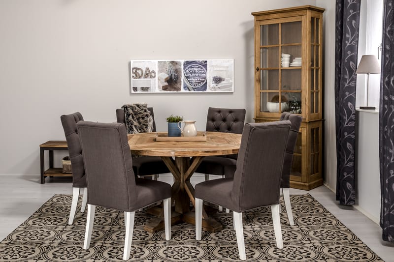 Lyon Spisebordssæt 150 cm Rund med 6 Jenny stol - Vintage Elm / Grå / Hvid - Møbler - Borde - Spisebordssæt