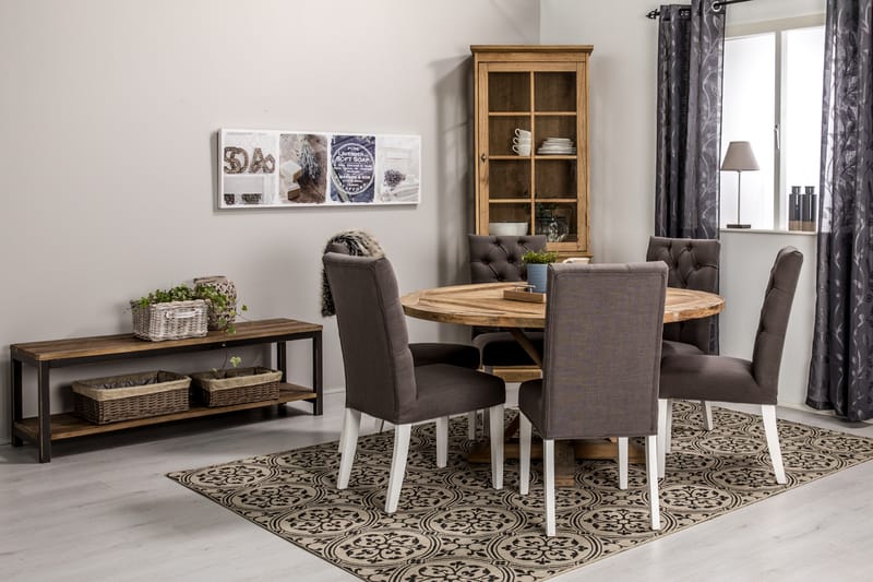 Lyon Spisebordssæt 150 cm Rund med 6 Jenny stol - Vintage Elm / Grå / Hvid - Møbler - Borde - Spisebordssæt