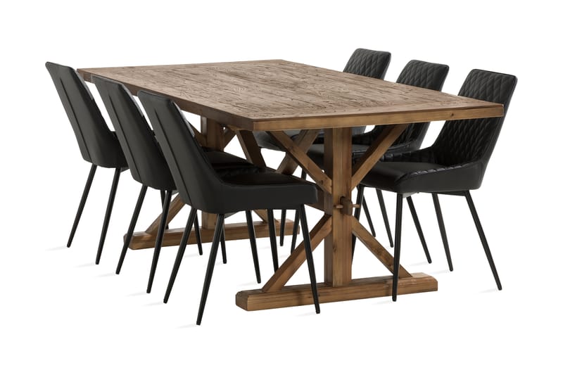 Lyon Spisebordssæt 200x100 cm inkl 6 Hennebyn Stole - Brun/Sort - Møbler - Borde - Spisebordssæt