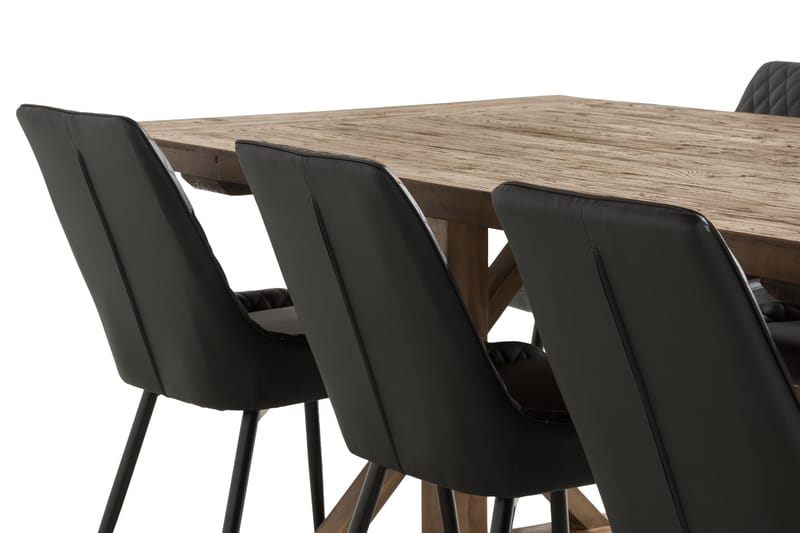 Lyon Spisebordssæt 200x100 cm inkl 6 Hennebyn Stole - Brun/Sort - Møbler - Borde - Spisebordssæt