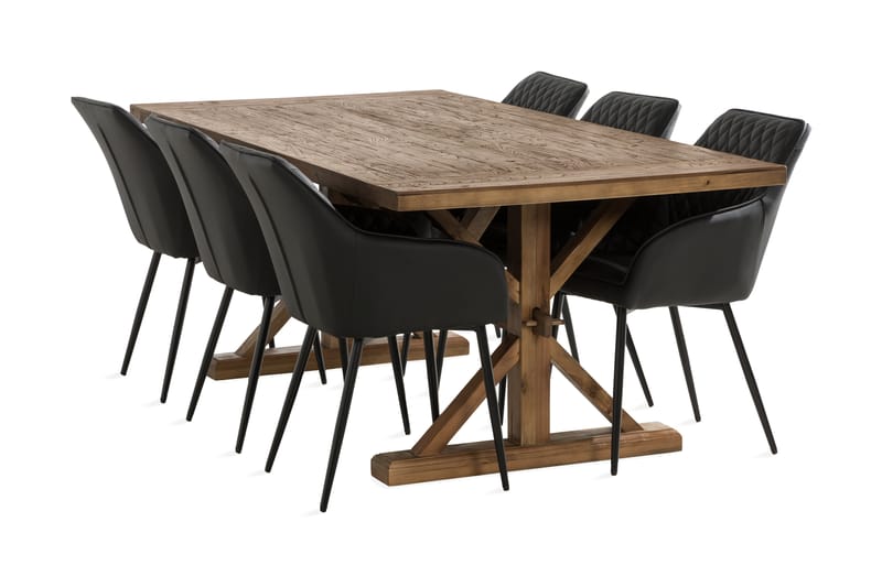 Lyon Spisebordssæt 200x100 cm inkl 6 Valleviken Armstole - Brun/Sort - Spisebordssæt
