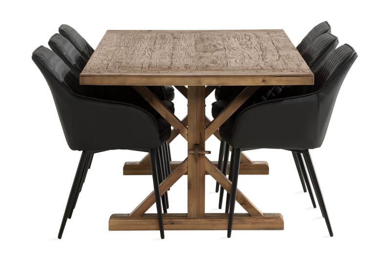 Lyon Spisebordssæt 200x100 cm inkl 6 Valleviken Armstole - Brun/Sort - Spisebordssæt